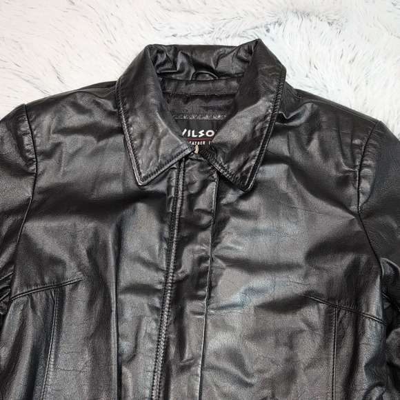 Wilsons Jacket Womens M Black Leather Coat Belted Pockets Zip Up Career Casual - Picture 10 of 13